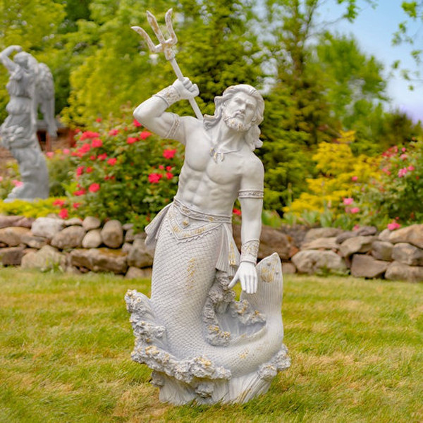 Merman Garden Statue Throwing Trident